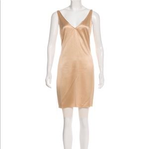 Champagne Haney sleeveless satin dress with mesh